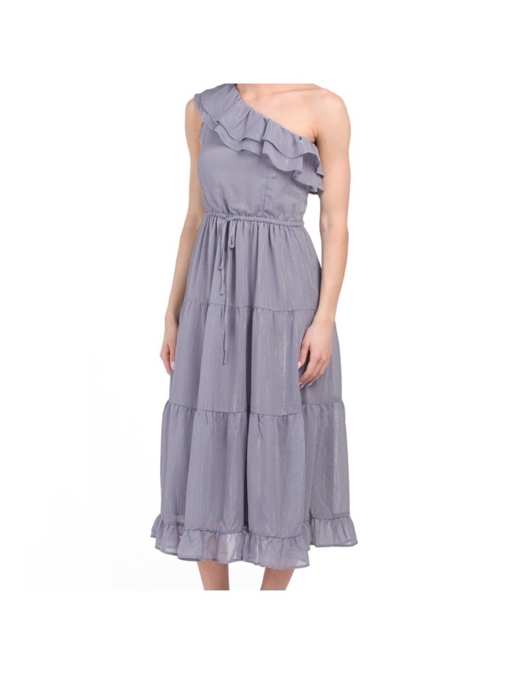 Heartloom One-Shoulder Ruffle Midi Dress Sz M